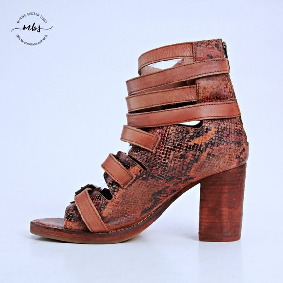 Vintage Foundry Co Odessa Leather Strap Side Heeled Sandal Booties Brown Women 8 - Picture 8 of 13